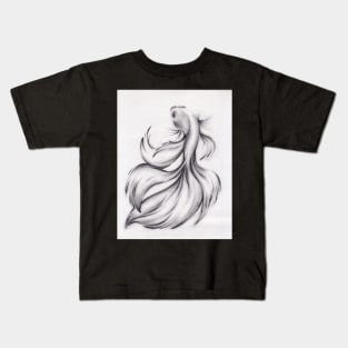 Belladonna - Charcoal pencil drawing of a Betta Fighting Fish Kids T-Shirt